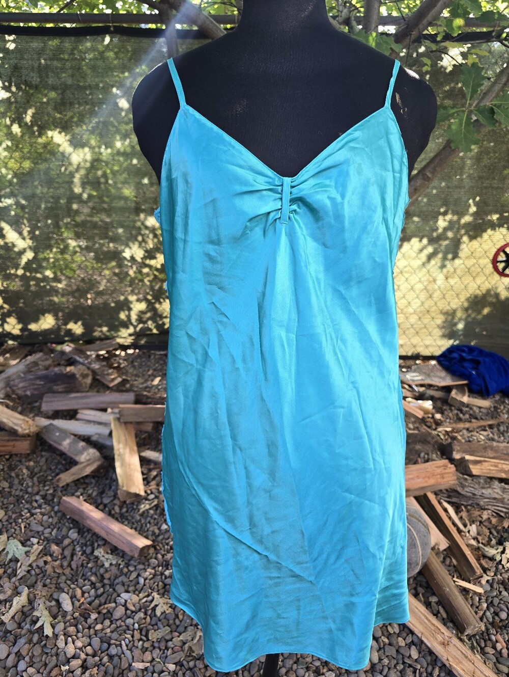 Y2K Turquoise Satin Slip Dress Glam Indie Sleaze Party Girl Girly Coquette Silky